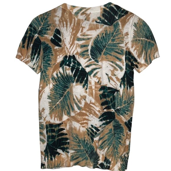 Ann Taylor Women's L Tropical Leaf Button-Front Short Sweater 100% Cotton Office - Picture 3 of 13